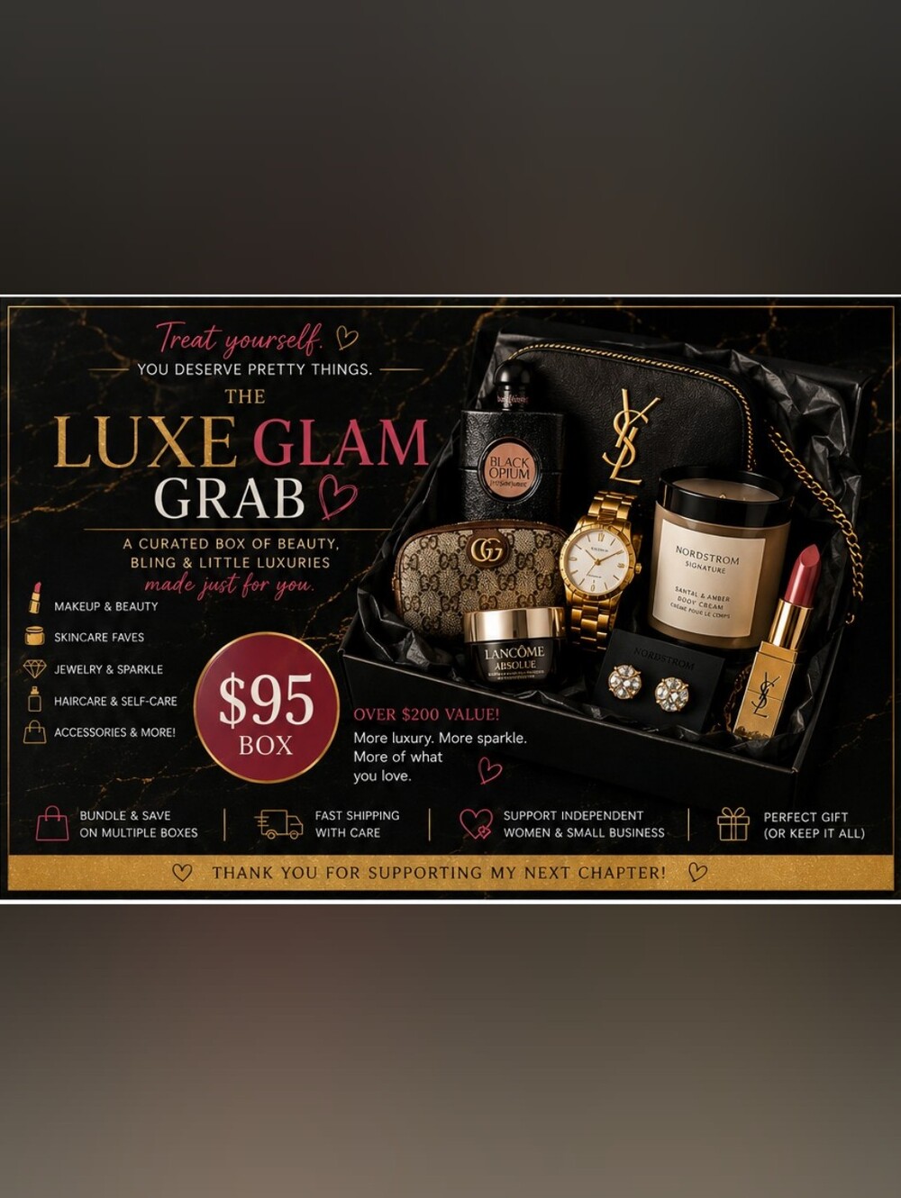 Luxe Glam Grab Box - Black & Gold Beauty Set